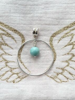 Sterling Silver Hoop Pendant with Blue Larimar Bead